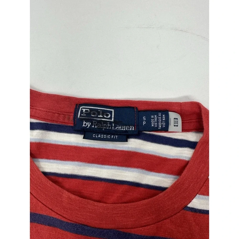 NEW Polo Ralph Lauren Short Sleeve Tee T-Shirt Sm Classic Fit Red Stripe $75 Y5